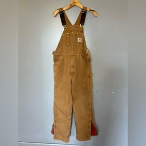 Vintage *Made In The USA Carhartt Duck Bib Overalls In Brown Canvas Size 32x34